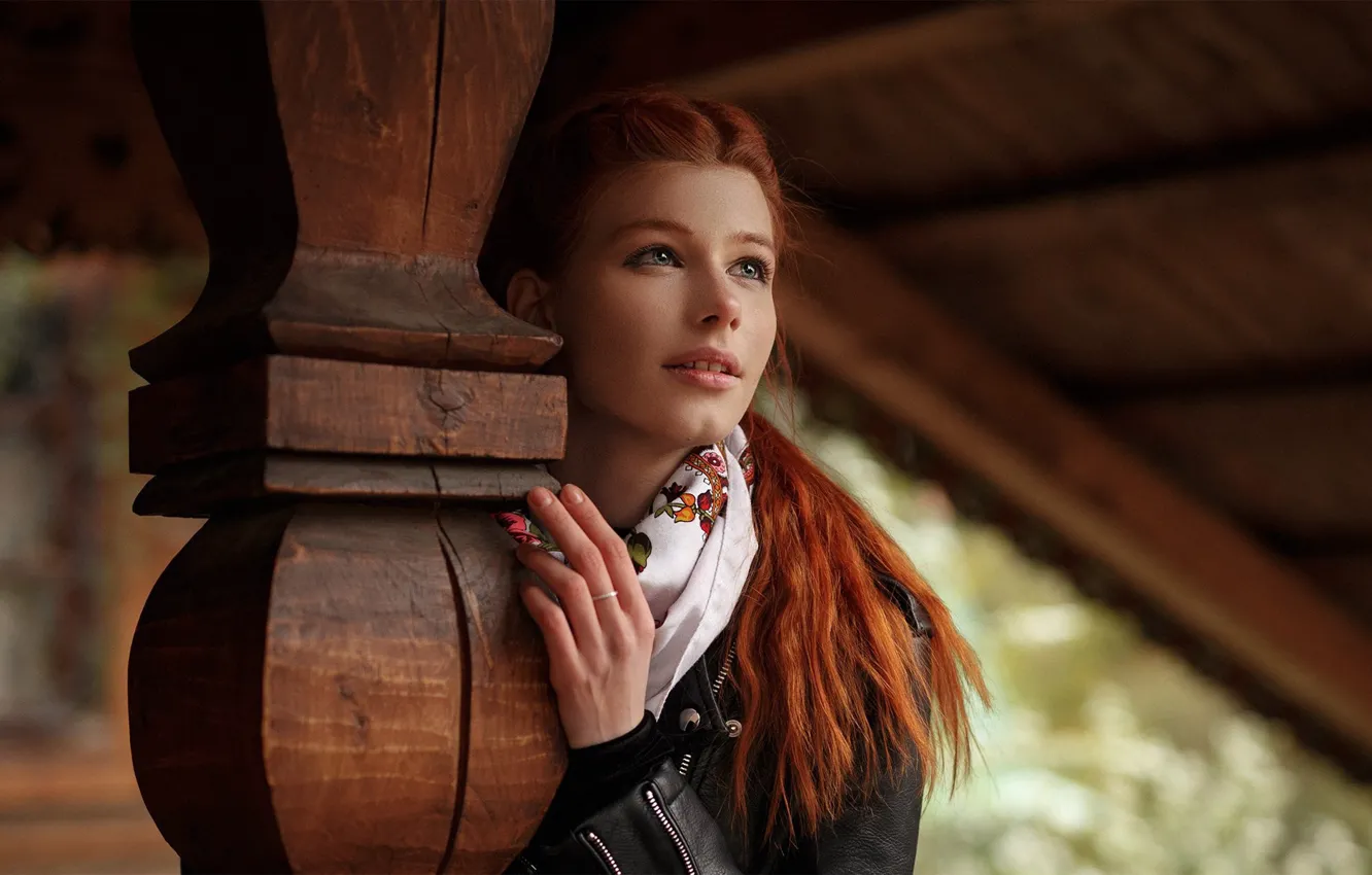 Фото обои model, women, redhead, leather jacket, women outdoors, Anastasia Zhilina
