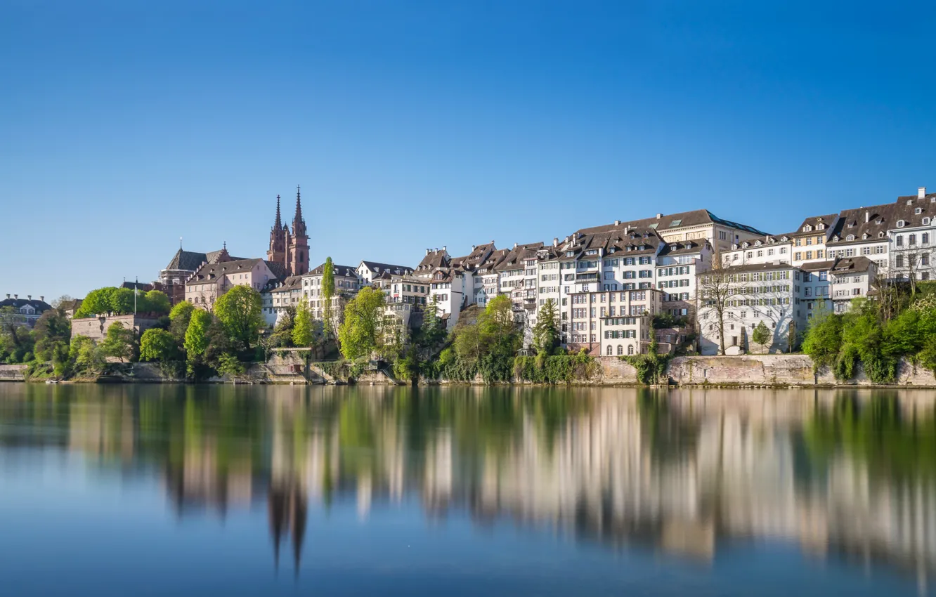 Фото обои река, здания, Швейцария, Базель