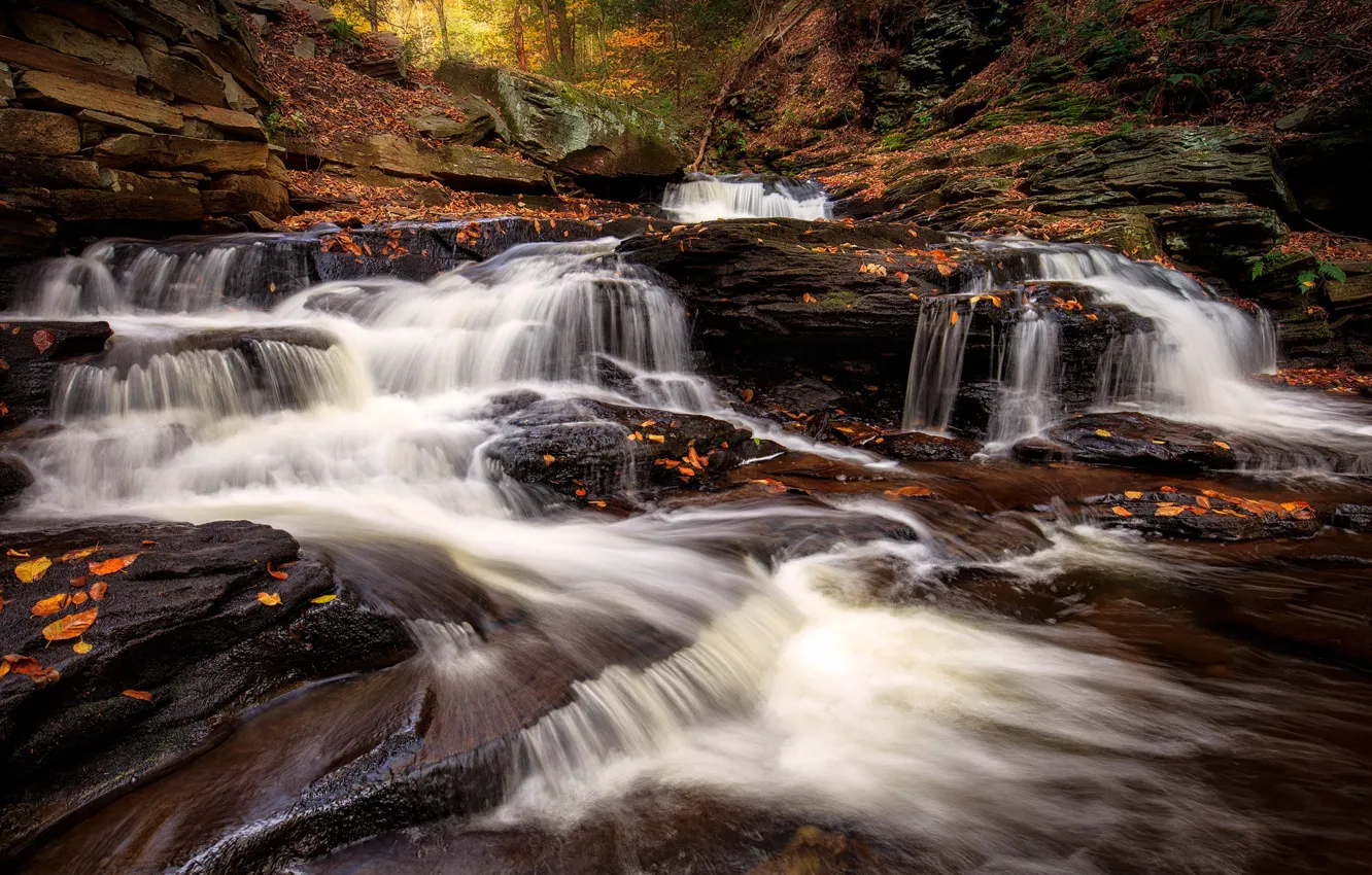 Фото обои осень, камни, водопад
