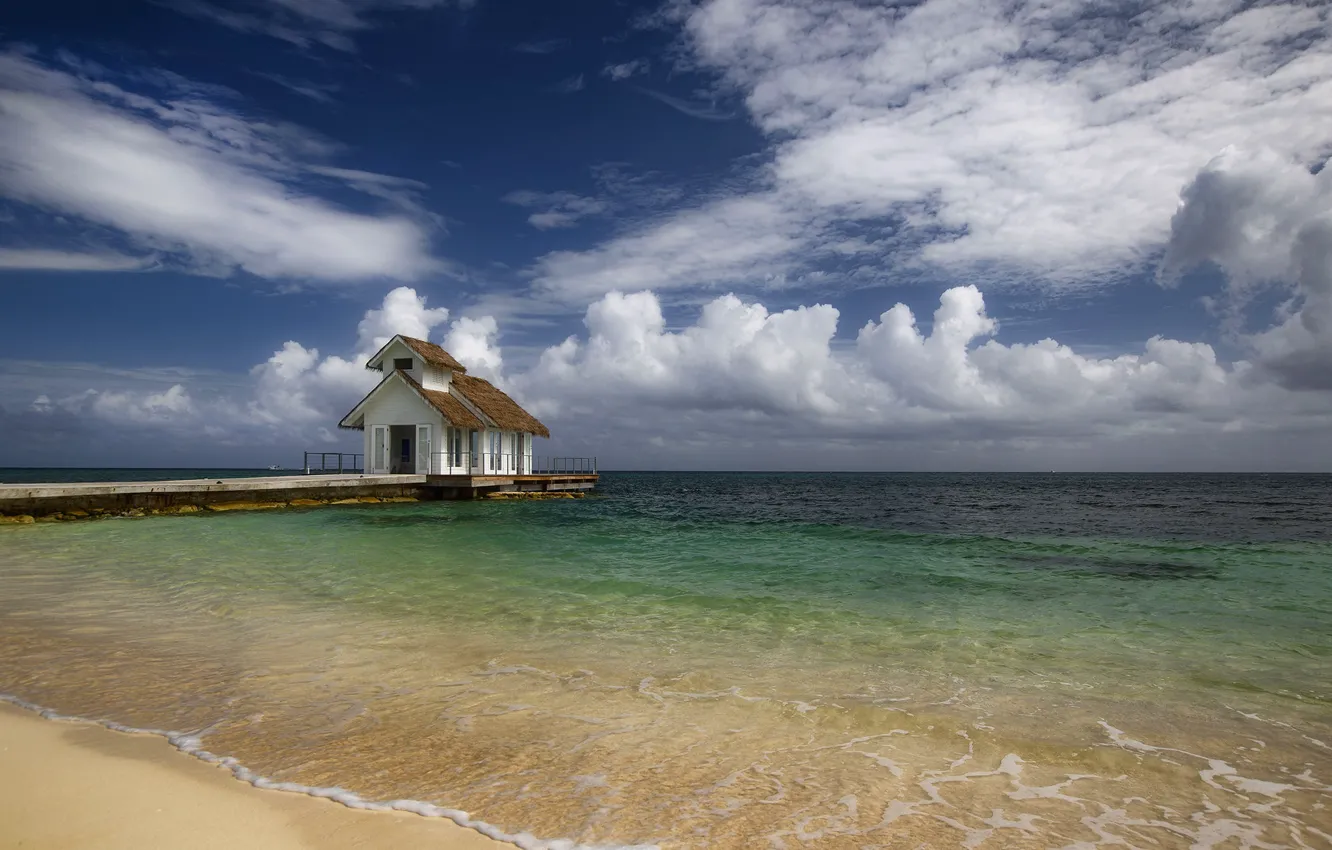 Фото обои небо, облака, пирс, домик, Ямайка, Montego Bay