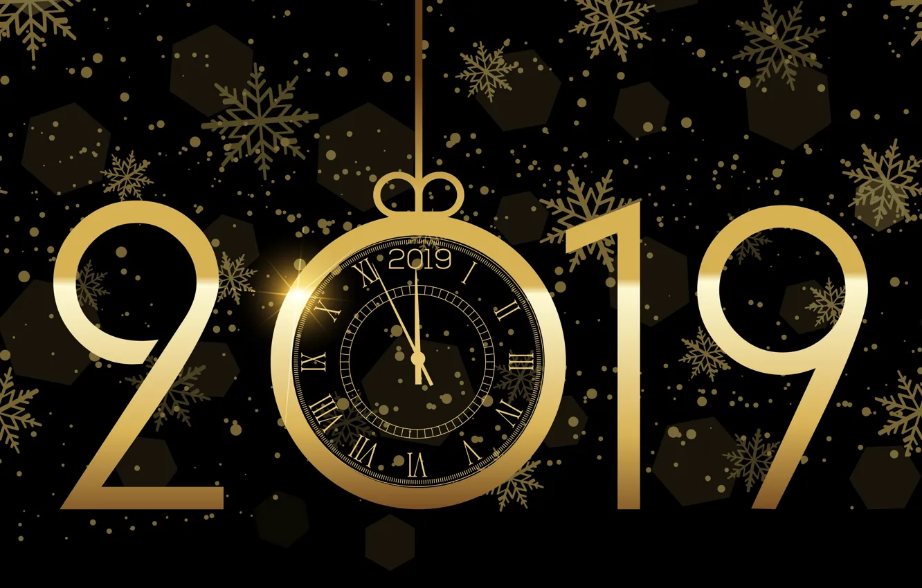 Фото обои золото, Новый Год, цифры, golden, черный фон, black, background, New Year, Happy, sparkle, 2019