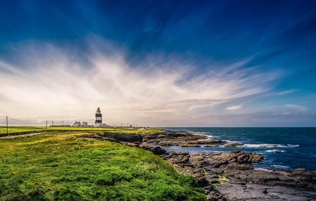 Фото обои море, небо, природа, побережье, маяк, Ирландия, Wexford