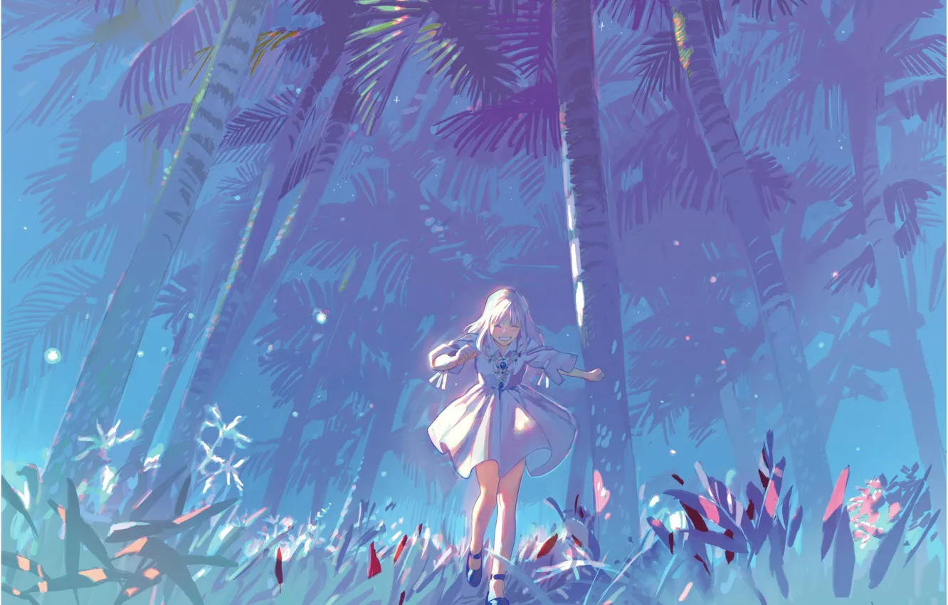 Фото обои пальмы, джунгли, девочка