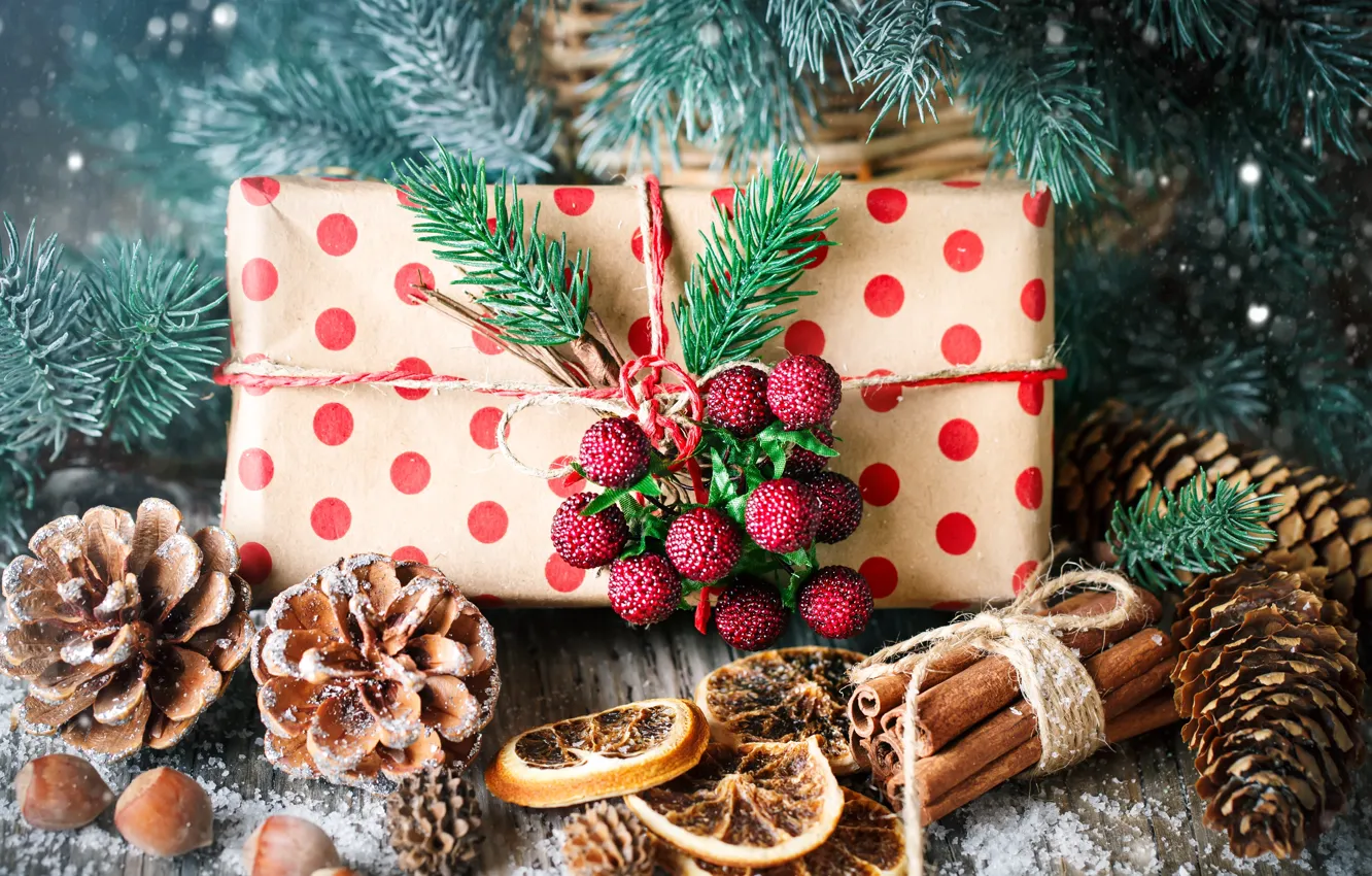 Фото обои снег, украшения, Новый Год, Рождество, подарки, christmas, balls, wood, winter, snow, merry, decoration, gift box, …