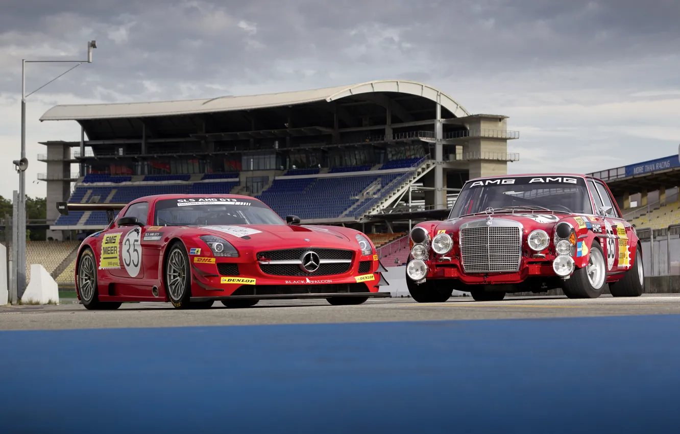 Фото обои track, Mercedes-Benz SLS AMG GT3, Mercedes-Benz 300 SEL 6.8 AMG
