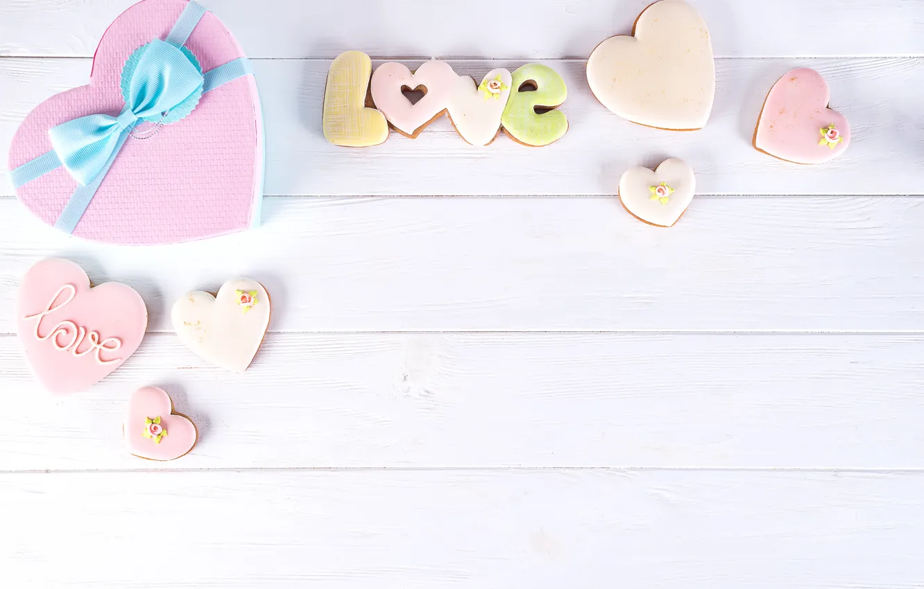 Фото обои коробка, подарок, сердце, love, heart, pink, romantic, cookies, gift box