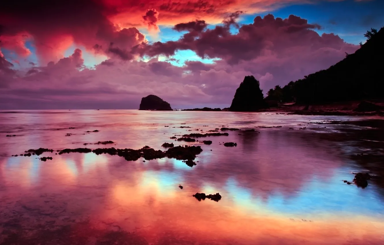Фото обои beach, twilight, sky, sea, landscape, nature, sunset, clouds, Philippines, cliff