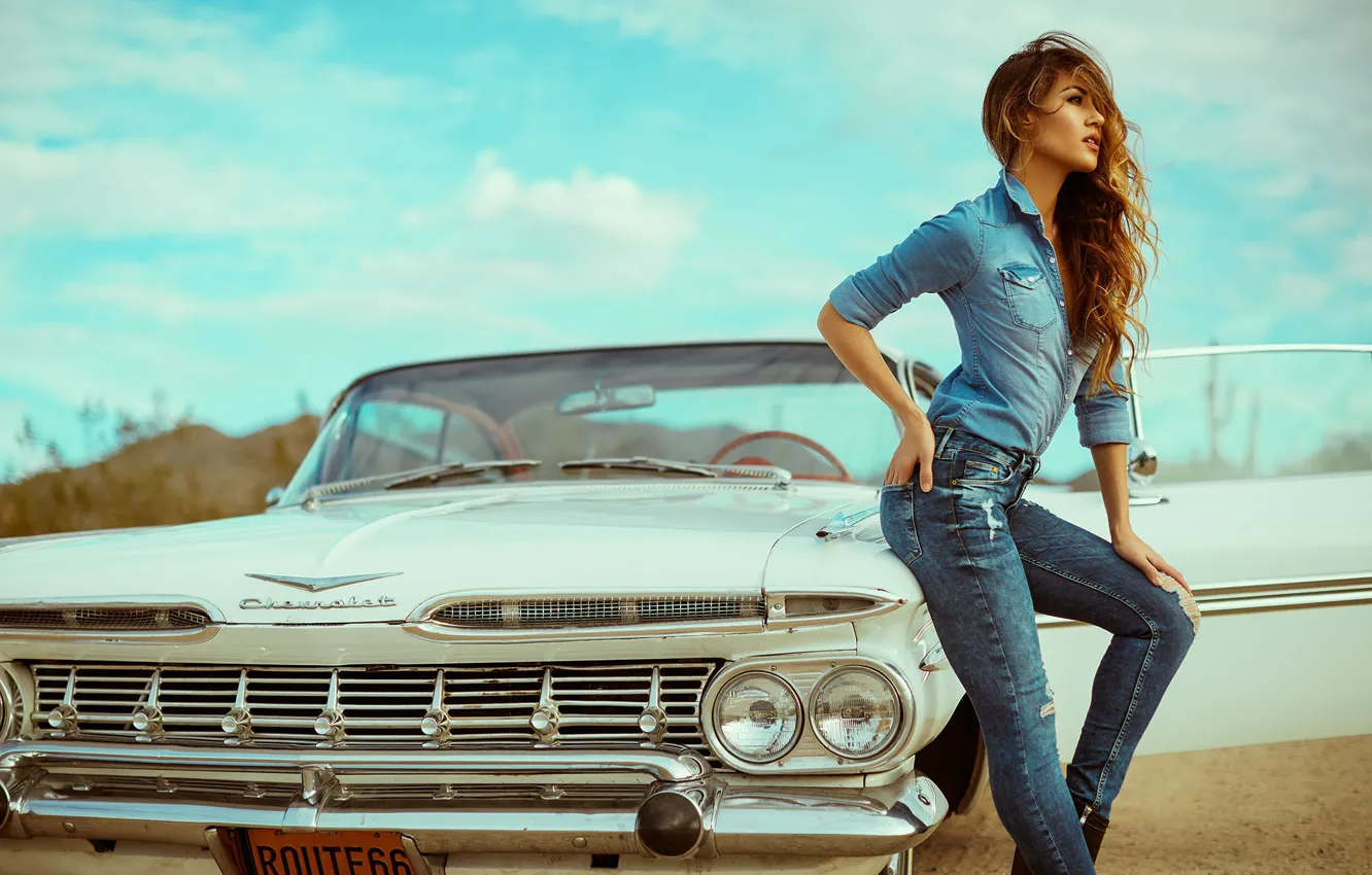 Фото обои девушка, стиль, retro, Chevrolet Impala, DEREK HEISLER