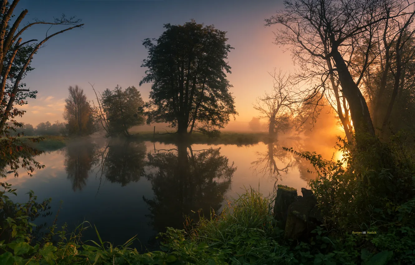 Фото обои пейзаж, природа, река, рассвет, утро, Польша