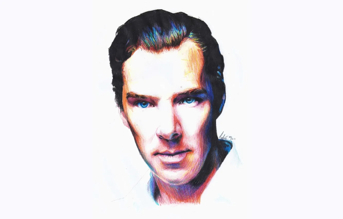 Фото обои рисунок, портрет, Бенедикт Камбербэтч, Benedict Cumberbatch, цветные карандаши