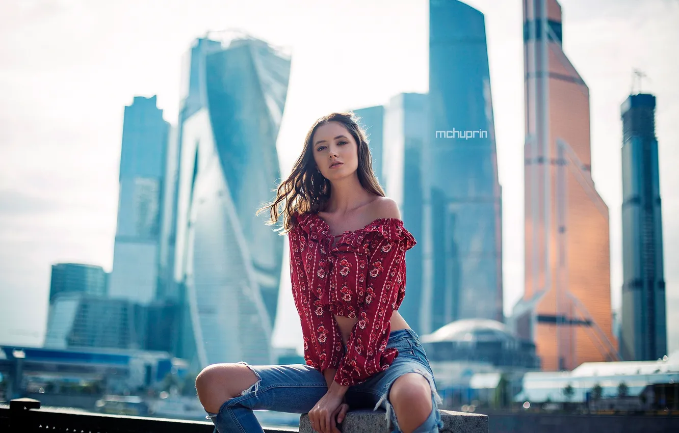 Фото обои девушка, город, модель, джинсы, Москва, Disha Shemetova, Maksim Chuprin