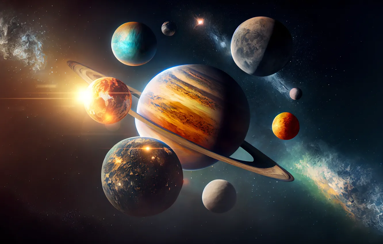 Фото обои вселенная, планеты, звёзды, галактика, солнечная система