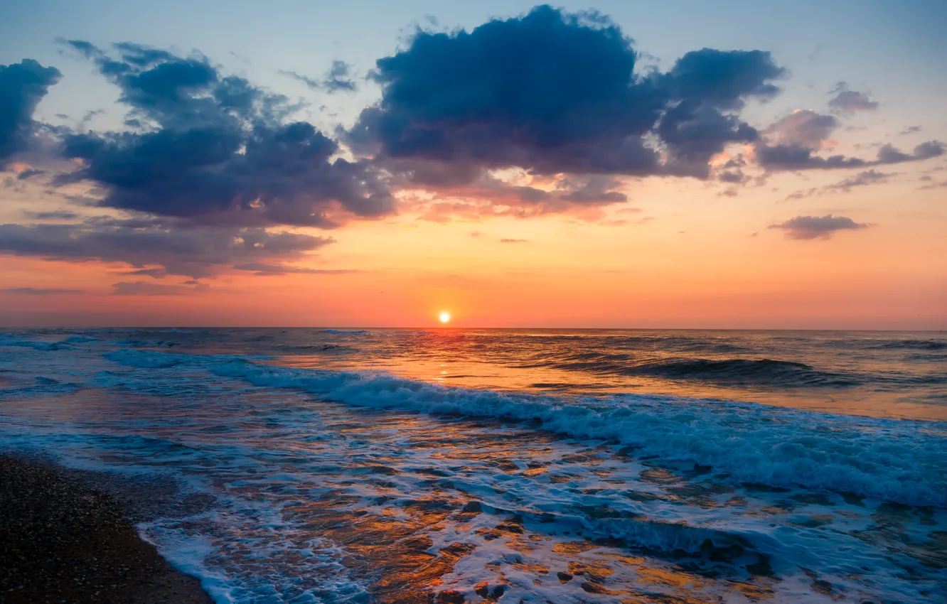 Фото обои море, пляж, закат, beach, sea, sunset, seascape, beautiful