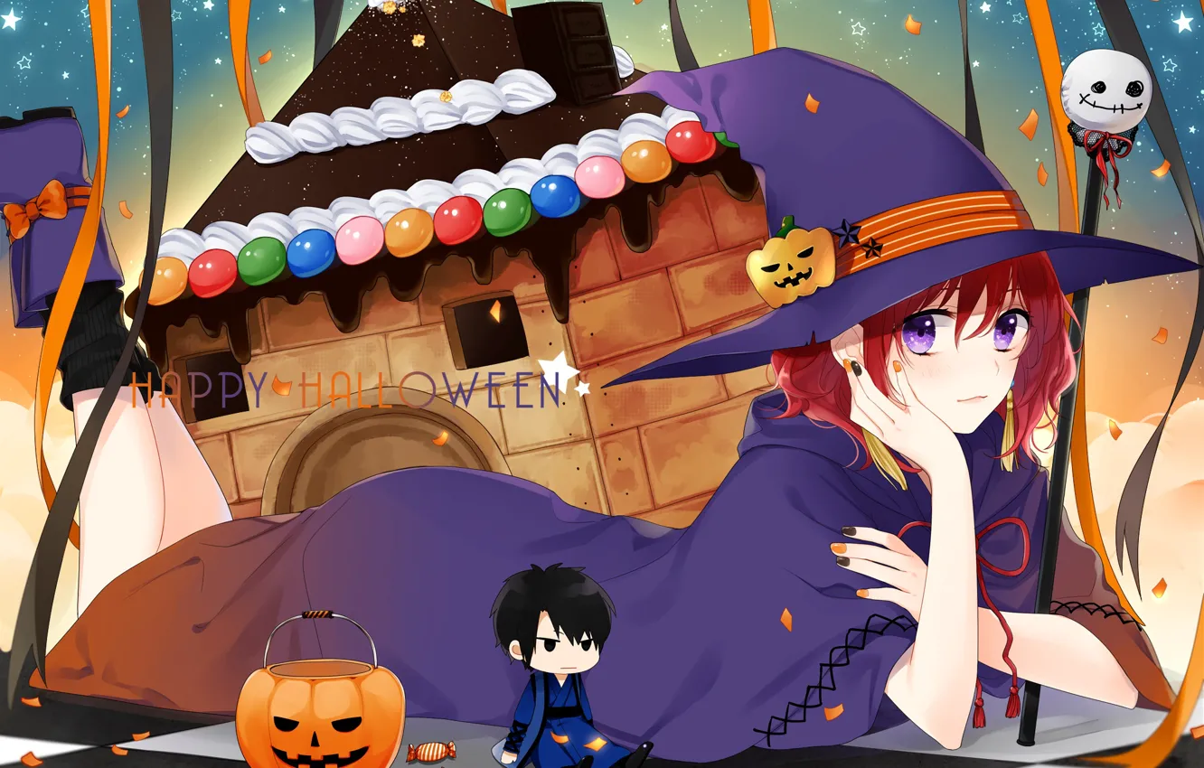 Фото обои тыква, halloween, лежит на полу, шляпа ведьмы, Рассвет Йоны, Yona, Akatsuki no Yona, Hak Son, …