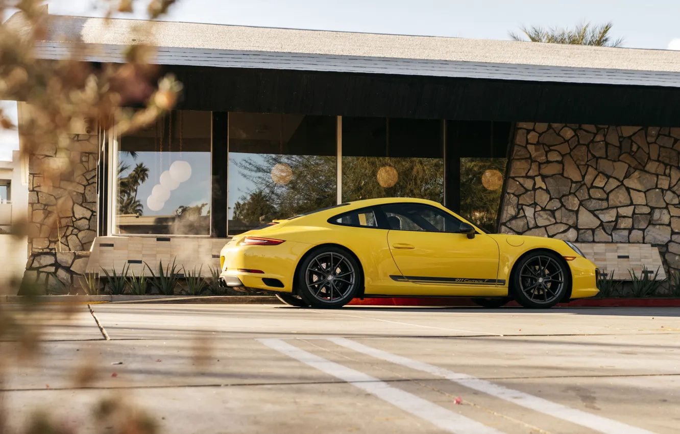 Фото обои Porsche 911, Yellow, Supercar, Carrera T