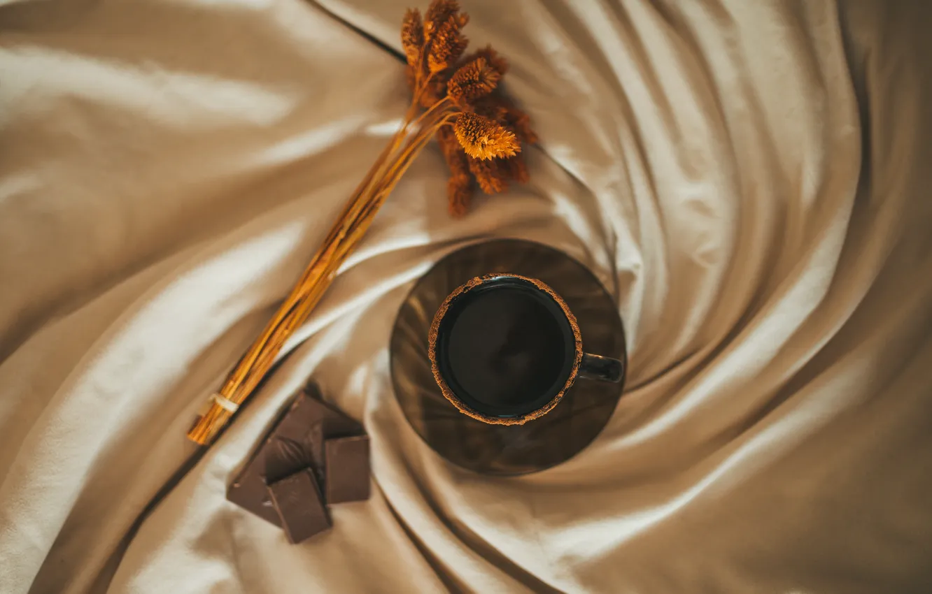 Фото обои кофе, шоколад, дольки, chocolate, какао, bed, coffee, кофе в постель