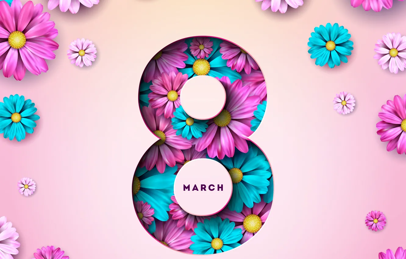 Фото обои цветы, happy, 8 марта, pink, flowers, открытка, spring, celebration, женский день, 8 march, women's day