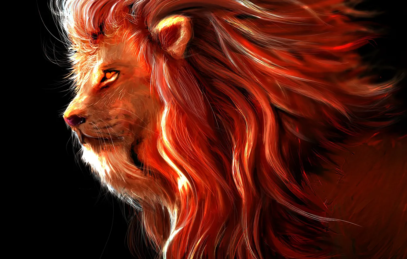 Фото обои wallpaper, art, lion, predator, painting, rendering, digital art, big cat, king of beasts, 4k ultra …