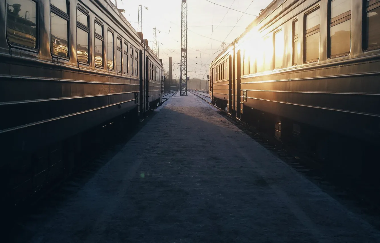 Фото обои sunset, railways, Trains, tracks, wagons, stations