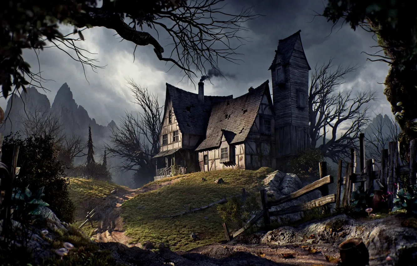 Фото обои дом, Halloween, Хеллоуин