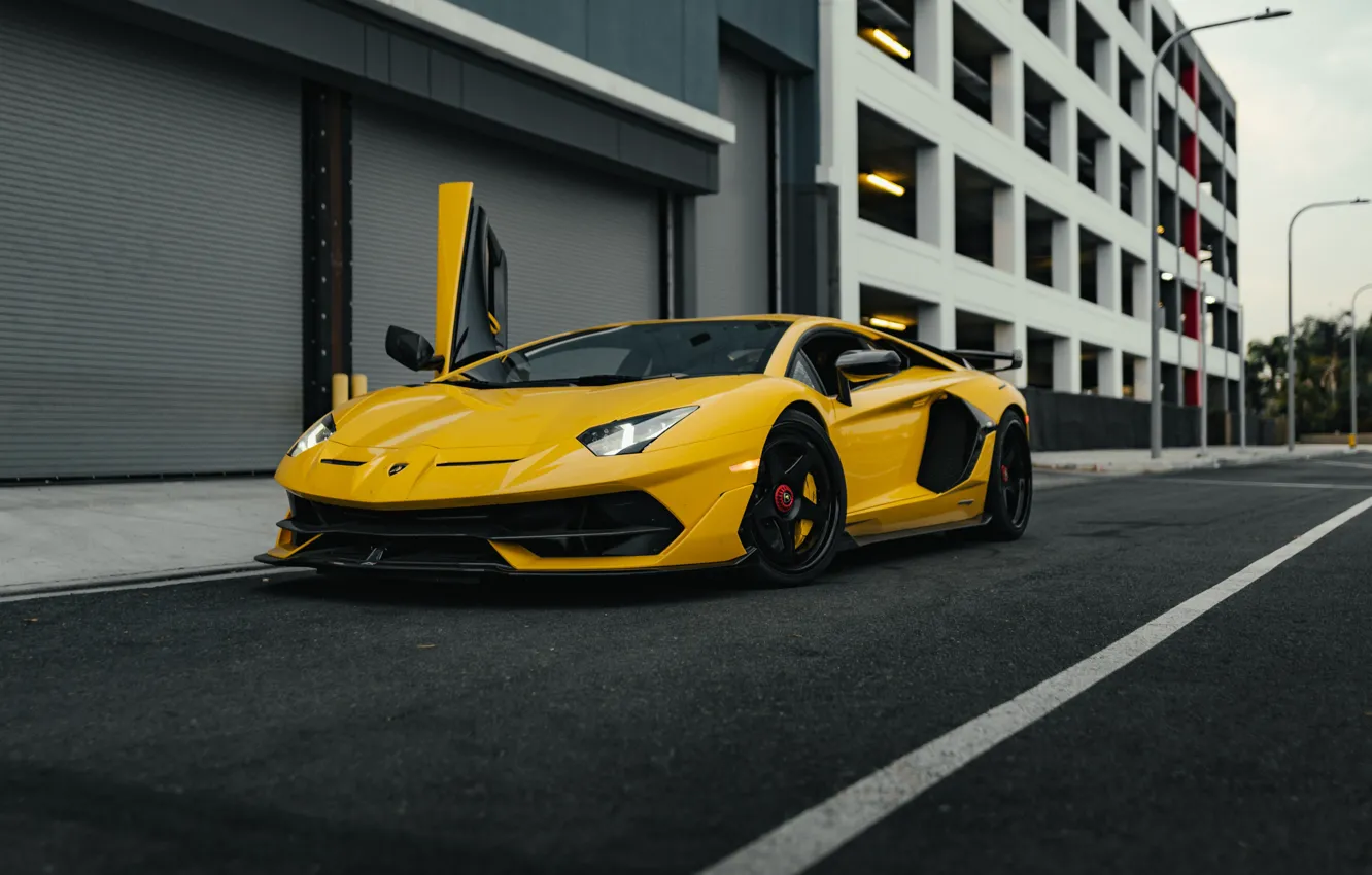 Фото обои Lamborghini, Yellow, Aventador, VAG, Sight