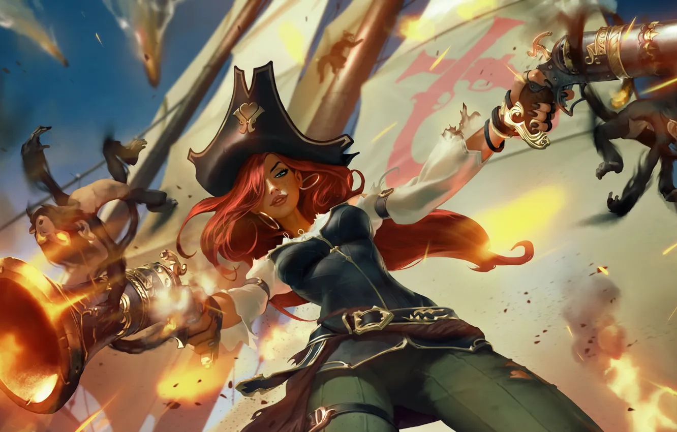 Фото обои девушка, пистолеты, пират, Miss Fortune, Legends of Runeterra. 