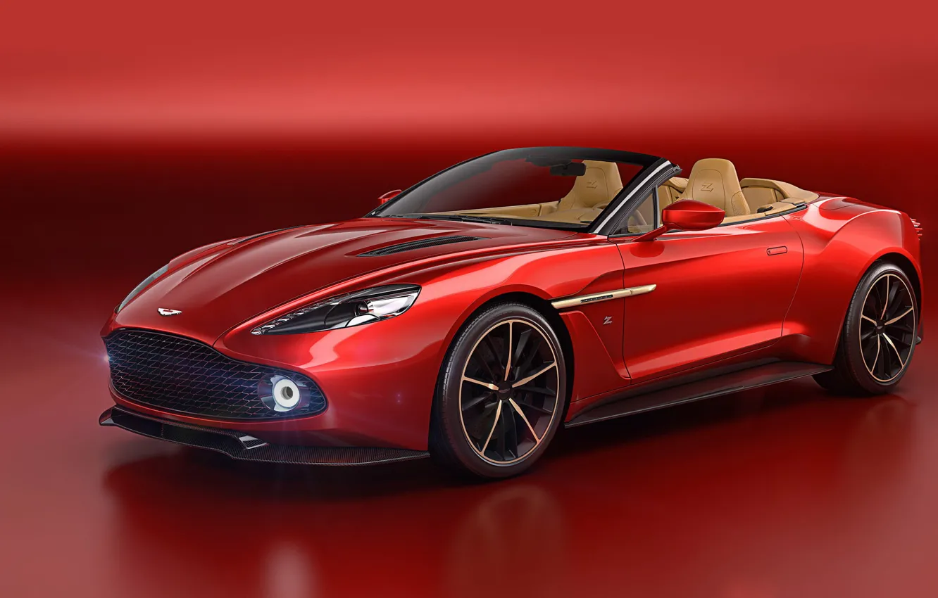 Фото обои Aston Martin, кабриолет, красный фон, Aston Martin Vanquish Zagato