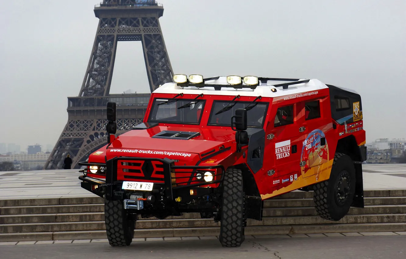 Фото обои красный, внедорожник, ступени, Renault, Sherpa, Renault Trucks