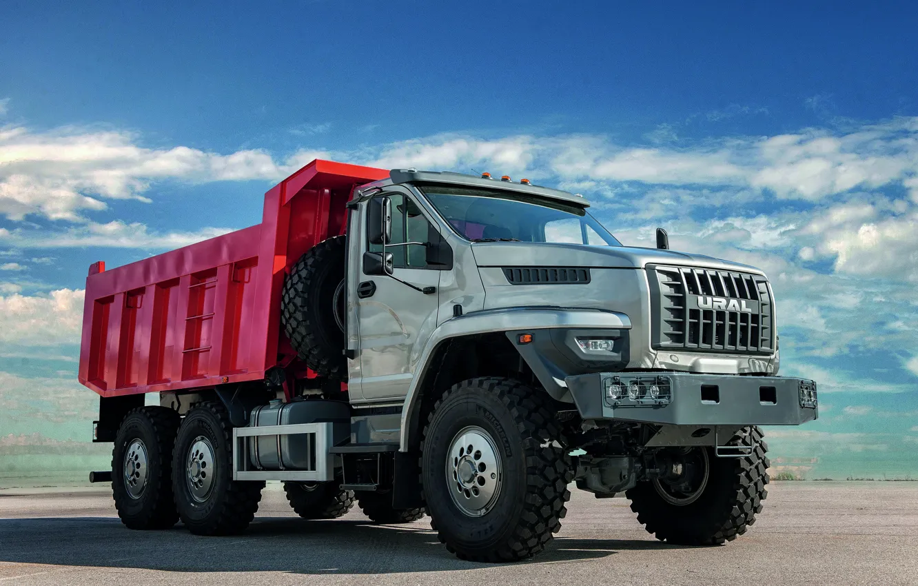 Фото обои грузовик, кузов, Урал, 6x6, самосвал, трёхосный, капотный, URAL