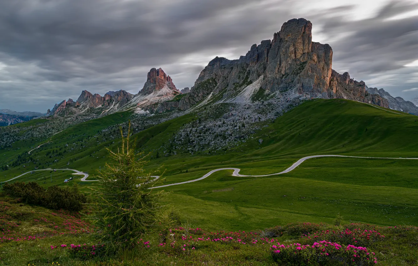 Фото обои дорога, горы, Италия, Доломиты