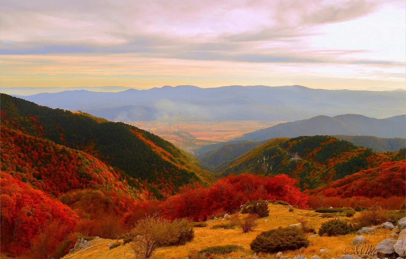 Фото обои Горы, Осень, Панорама, Холмы, Fall, Autumn, Mountains, Panorama