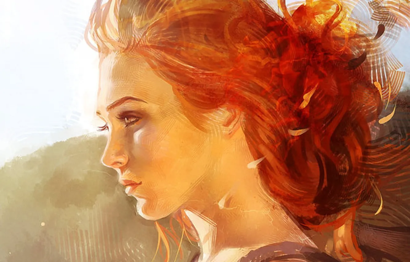 Фото обои лицо, рыжие волосы, в профиль, портрет девушки, шея плечи