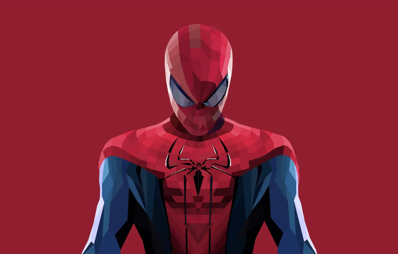 Фото обои красный, фон, арт, костюм, комикс, MARVEL, Spider-Man, Человек-Па...