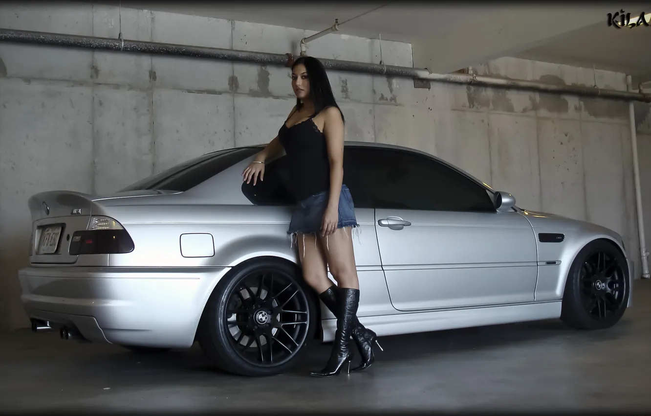 Фото обои BMW, Girl, Black, E46, Wheels, M3