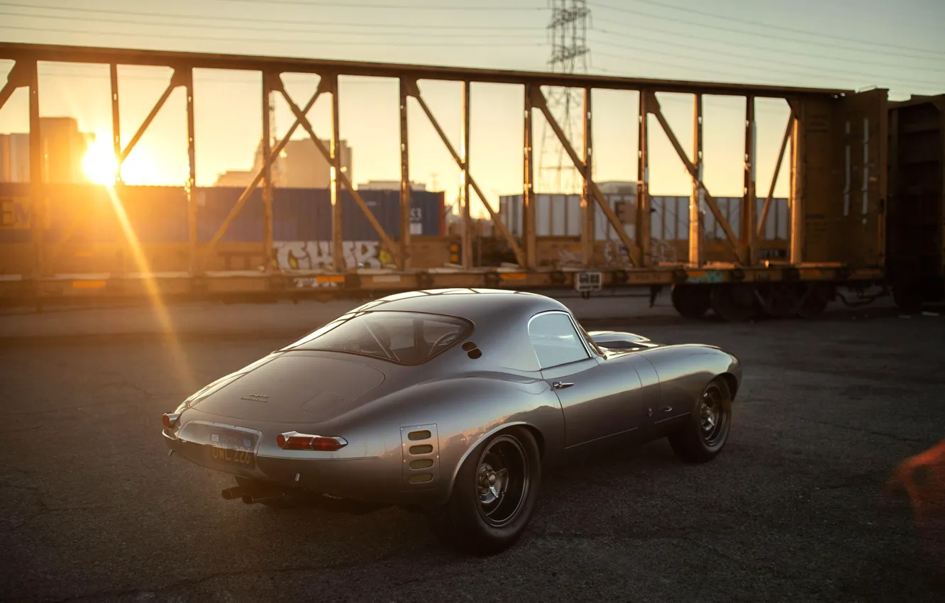 Фото обои Солнце, Серый, Jaguar E-Type, Спорткар