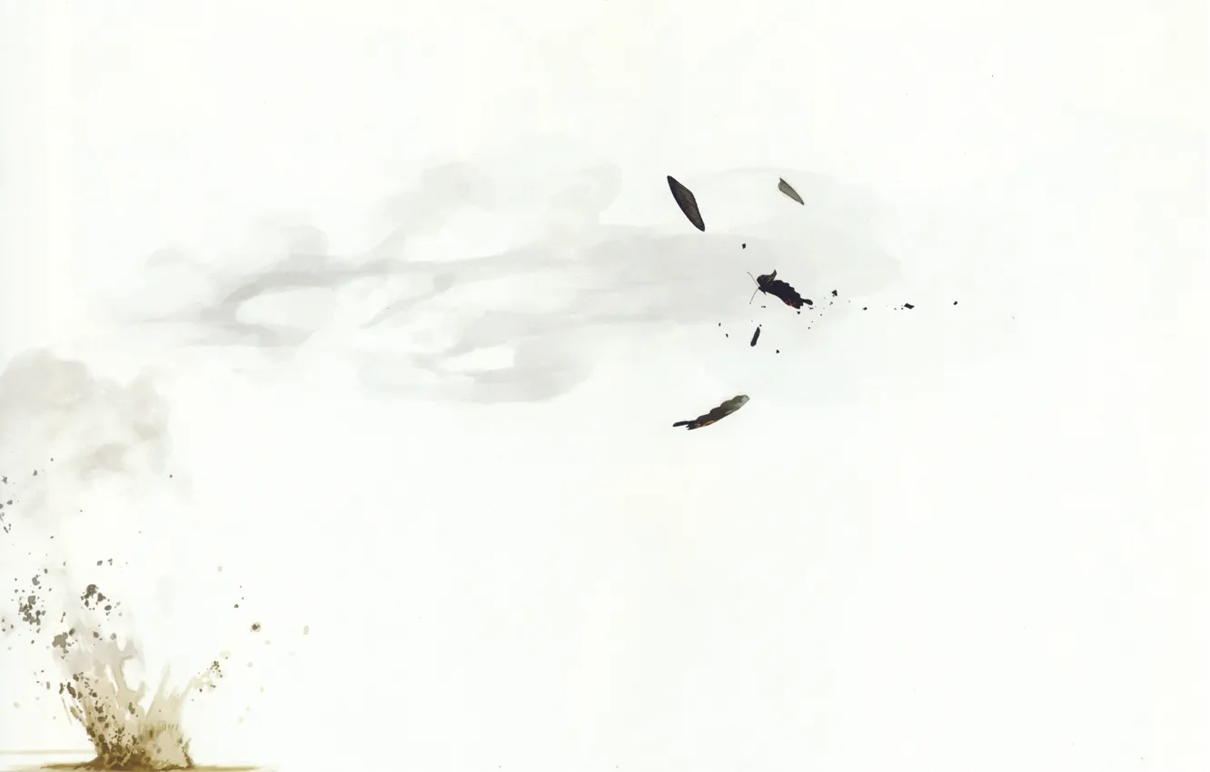 Фото обои смерть, дым, выстрел, крылья бабочки, by Yuusuke Kozaki, след от пули