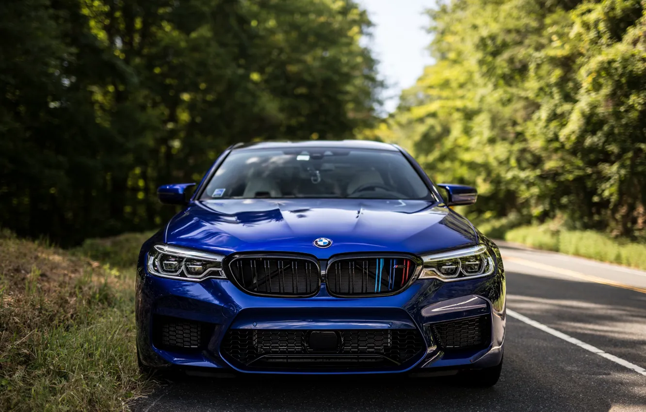 Фото обои BMW, Front, Face, Forest, Sight, F90, Deep Blue