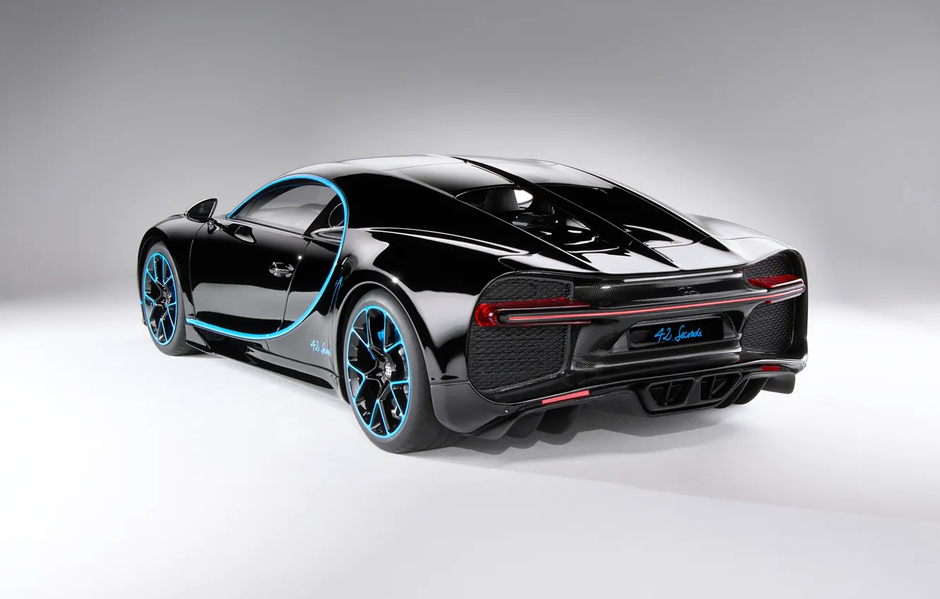 Фото обои фон, чёрный, арт, вид сзади, гиперкар, Bugatti Chiron
