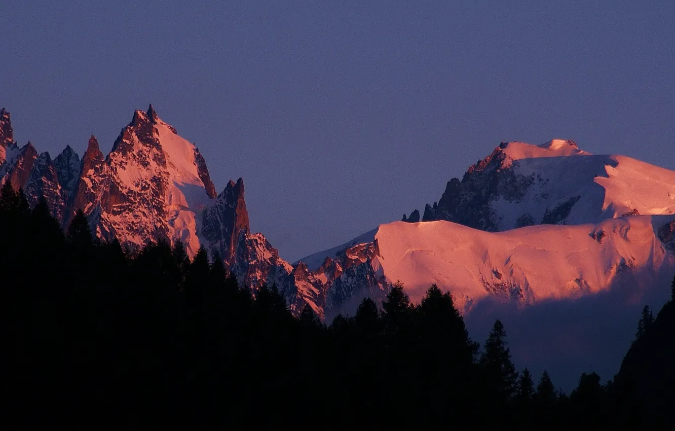 Фото обои зима, небо, снег, деревья, горы, природа, скалы, Франция, France, Монблан, Mont Blanc, Aiguilles de Chamonix, …