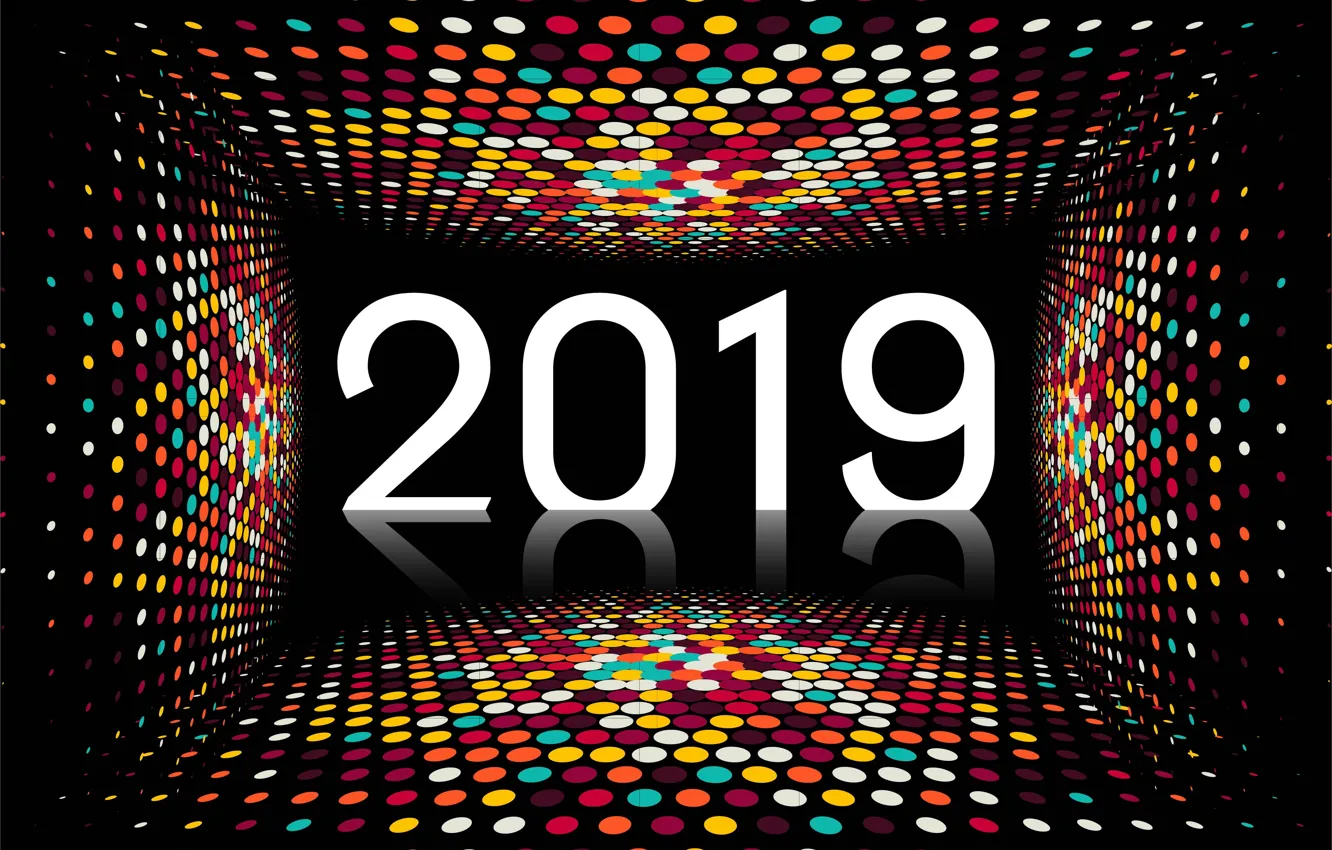Фото обои colorful, Новый Год, цифры, черный фон, black, background, New Year, mosaic, Happy, sparkle, 2019