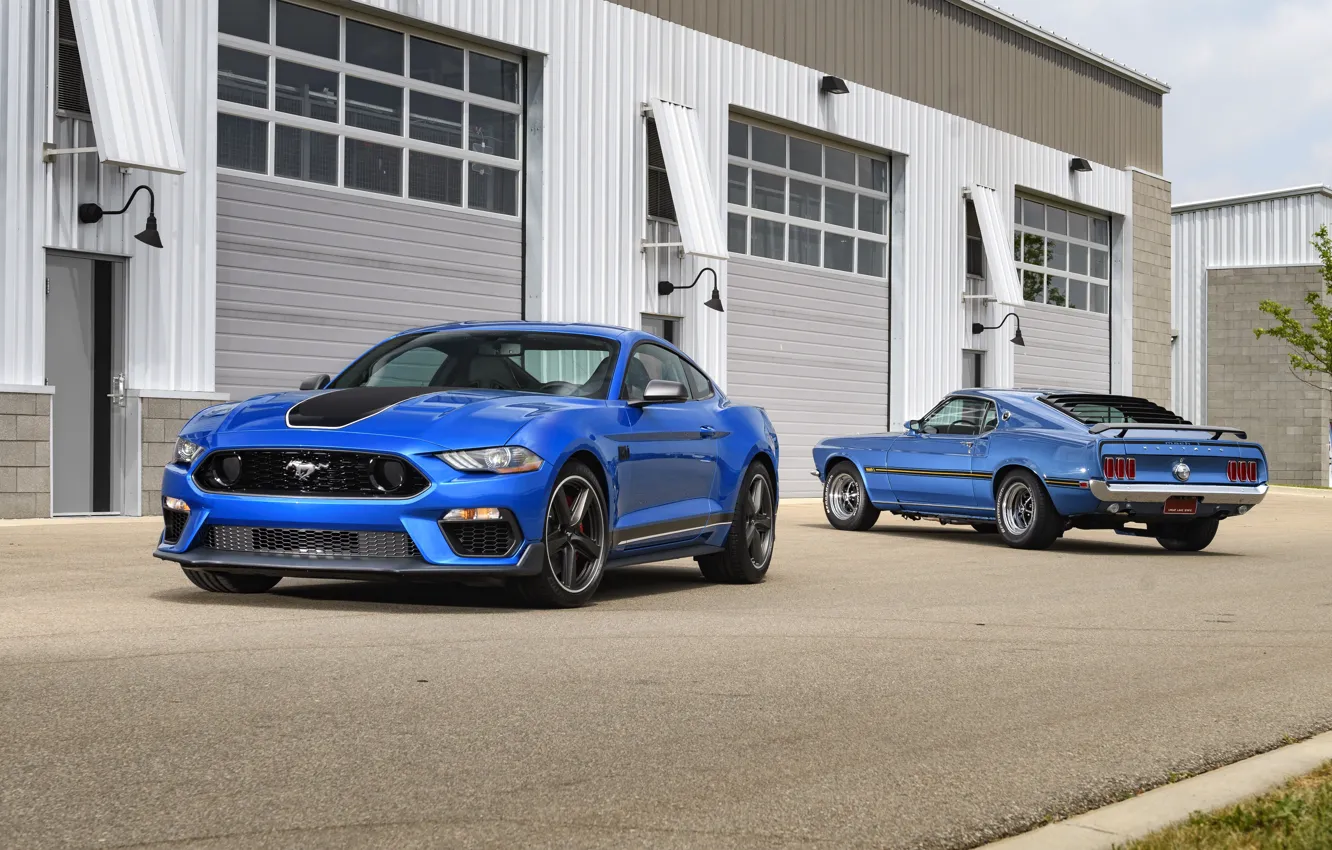 Фото обои Blue, Mustang Mach 1, Two cars