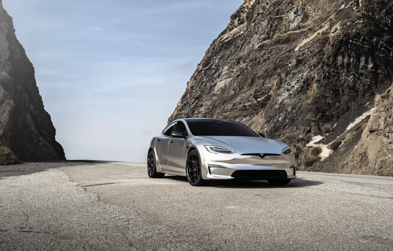 Фото обои Tesla, Silver, Model S Plaid