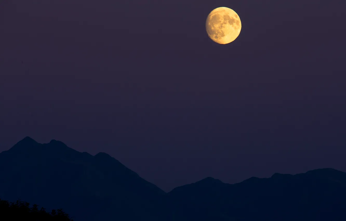 Фото обои небо, горы, ночь, природа, скалы, луна