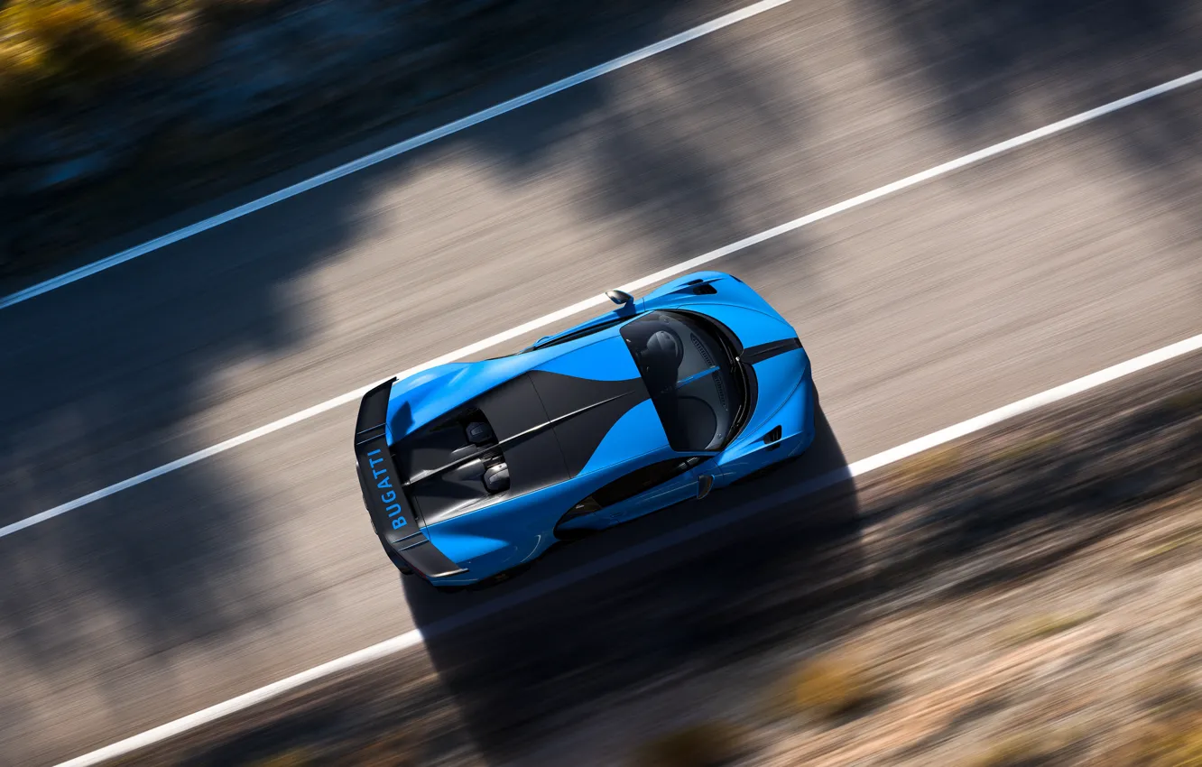 Фото обои скорость, Bugatti, вид сверху, гиперкар, Chiron, 2020, Pur Sport