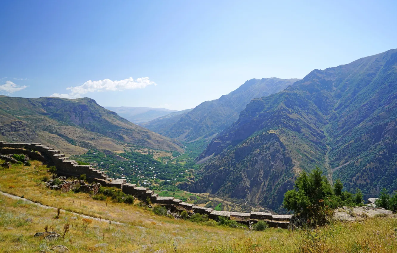 Фото обои Горы, Трава, Лестница, Пейзаж, Армения