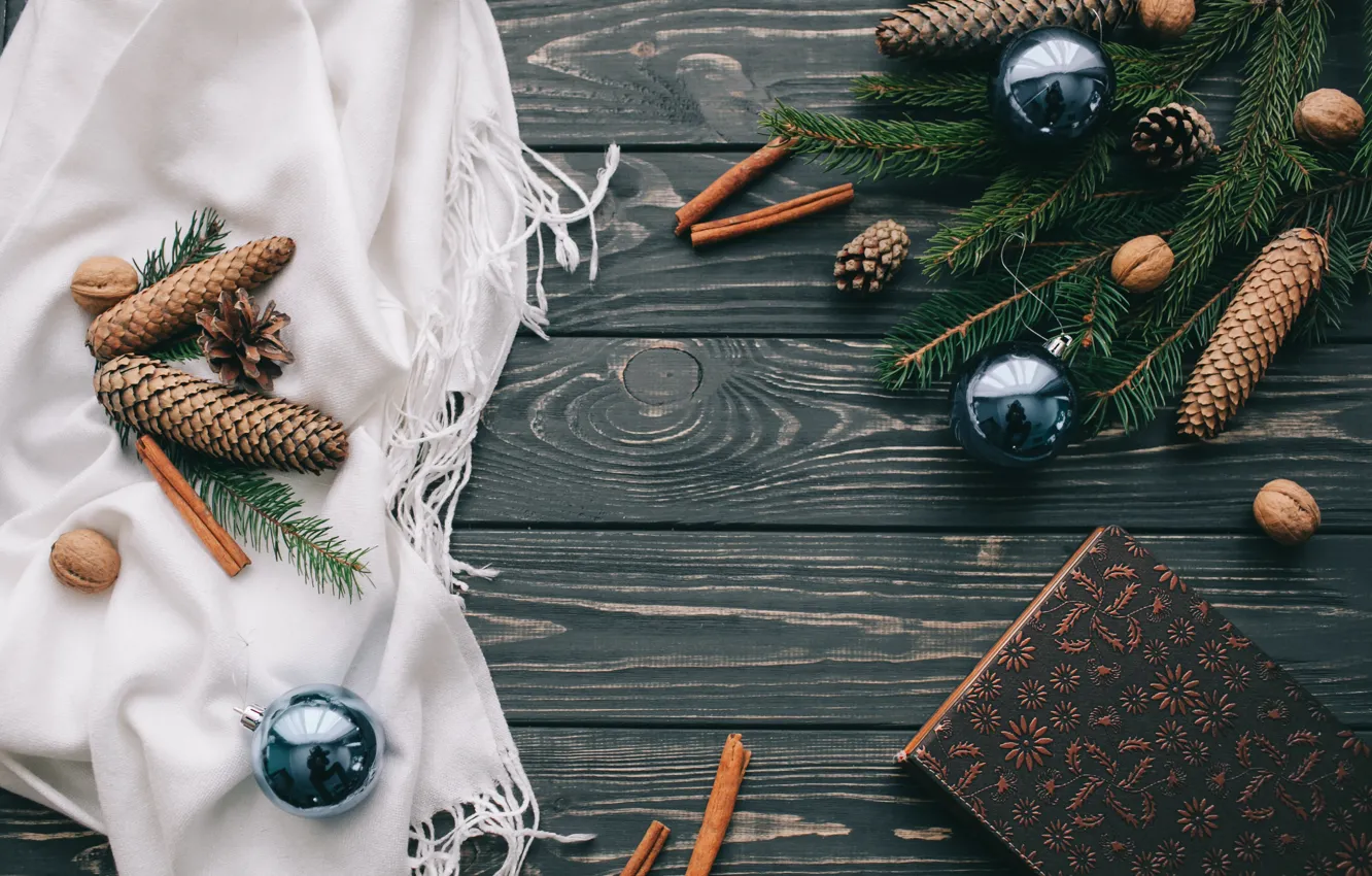 Фото обои украшения, шары, Новый Год, Рождество, Christmas, balls, шишки, wood, New Year, decoration, Merry
