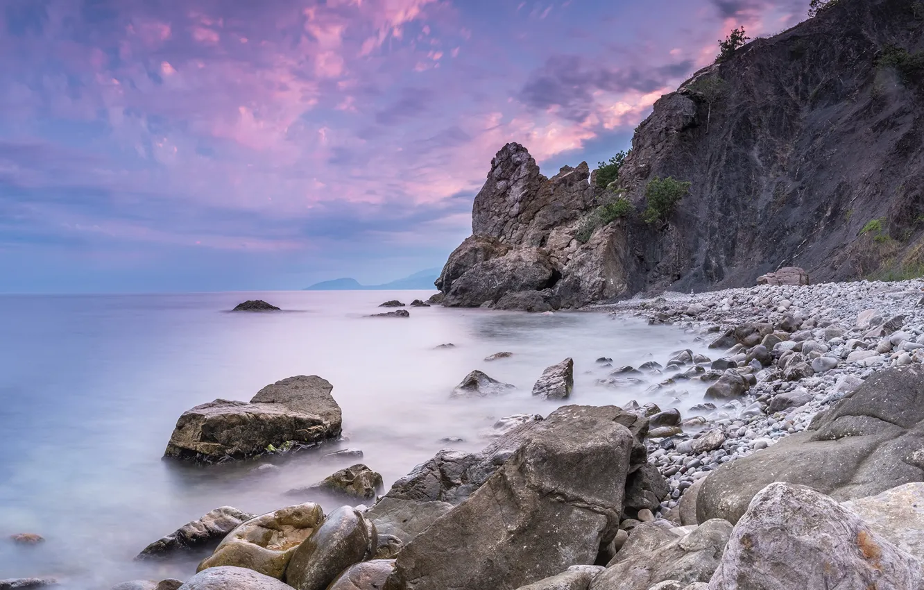 Фото обои море, природа, камни, скалы, рассвет, бухта, утро, Крым, Рыбачье