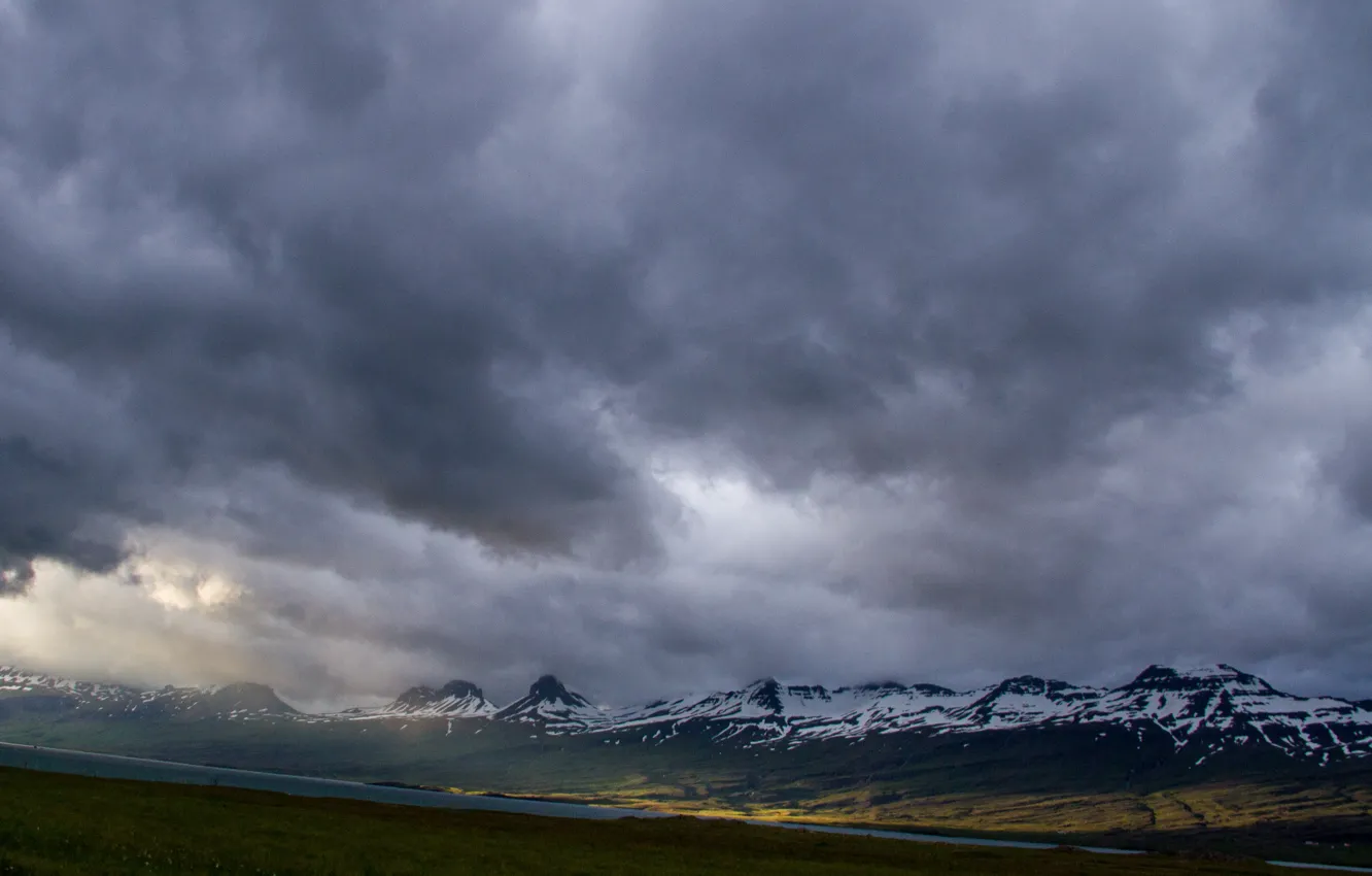 Фото обои небо, снег, горы, тучи, природа, скалы, Исландия, Iceland, фьорд, Eastern Fjords