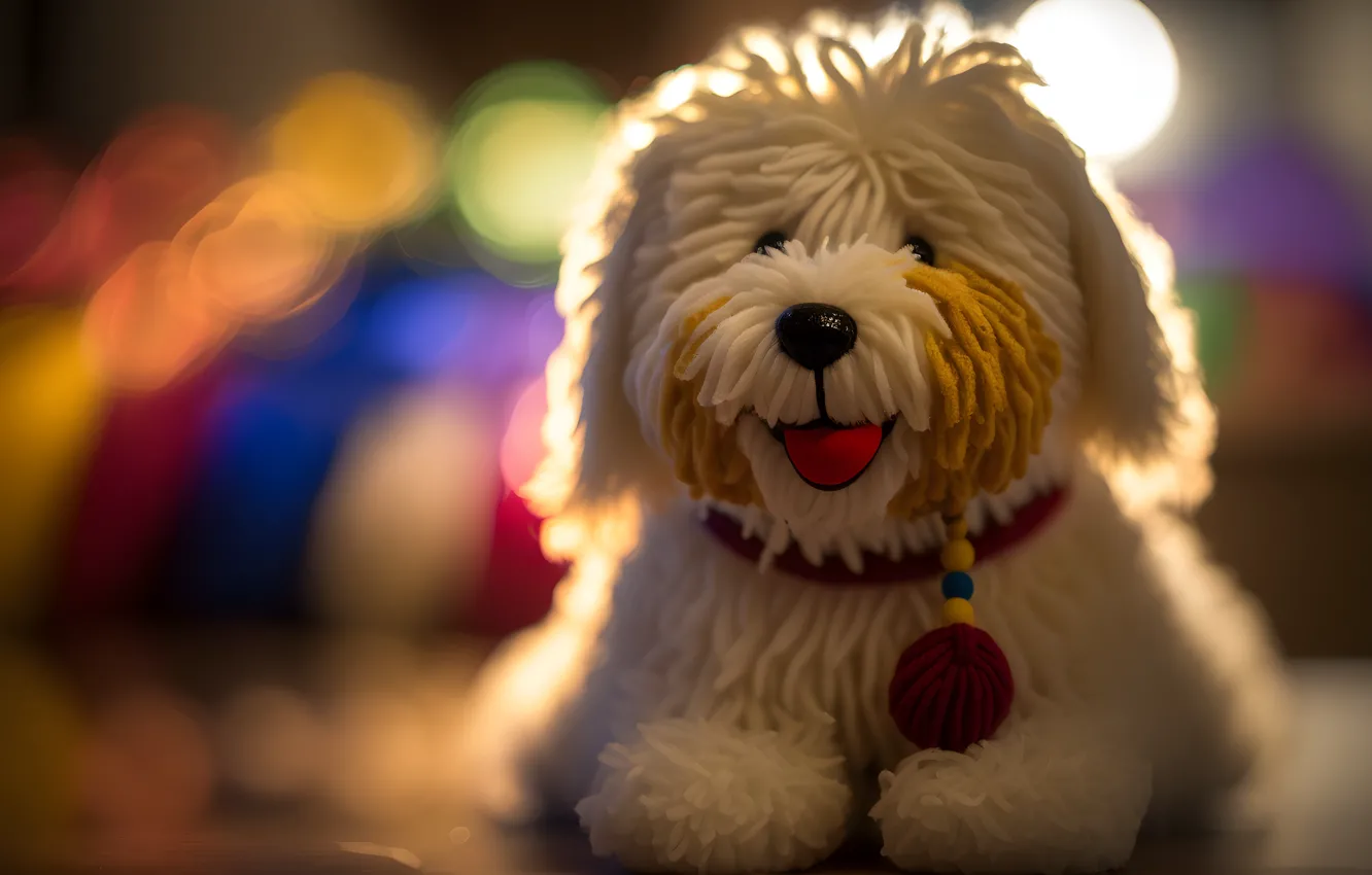 Фото обои язык, свет, игрушка, собака, toy, dog, bokeh, lighting, tongue