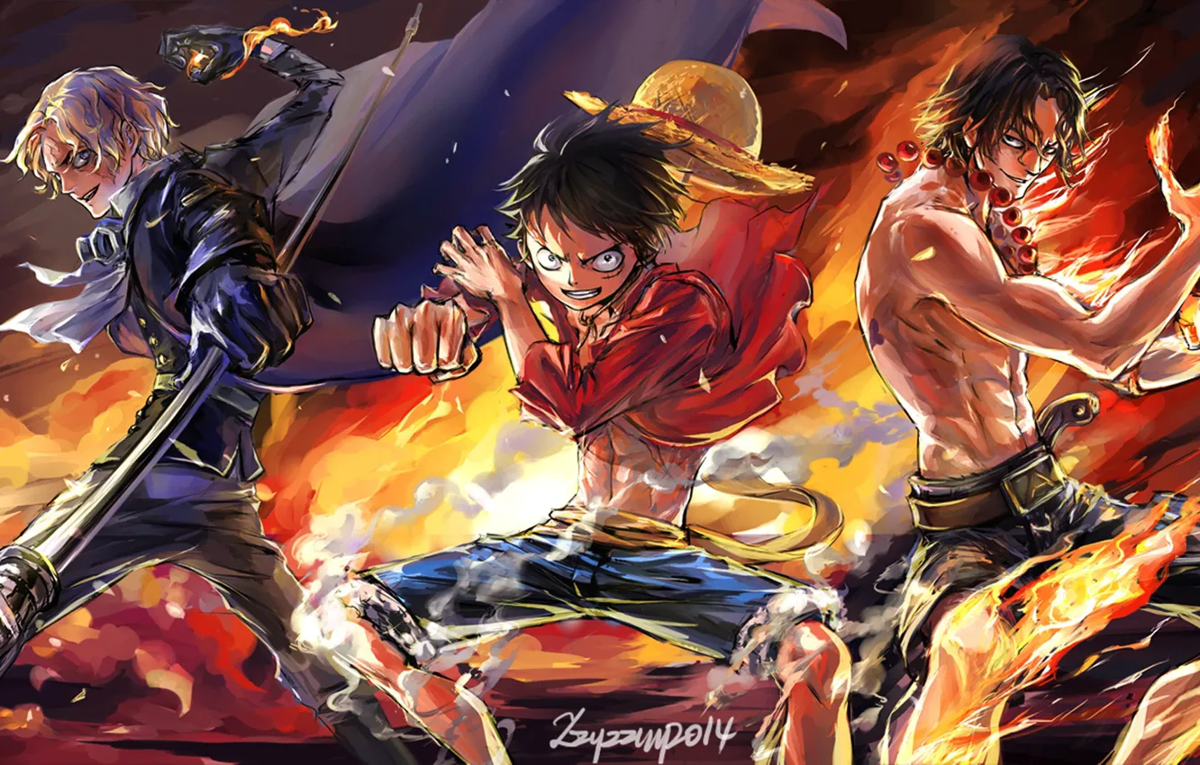 Фото обои арт, парни, One Piece, трое, персонажи